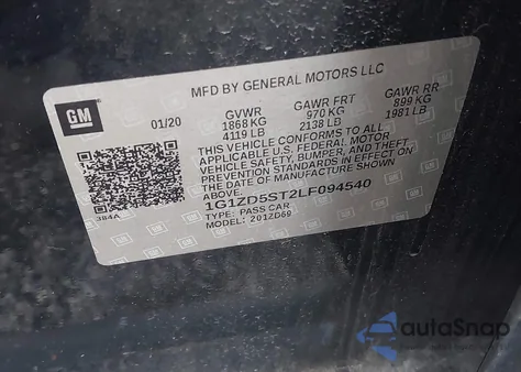 2020 Chevrolet Malibu Fwd Lt z USA, uszkodzony, nr VIN 1G1ZD5ST2LF094540